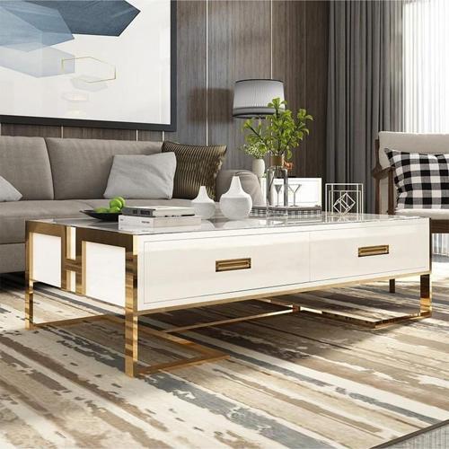 Barbara Gold Metal Beyaz Orta Sehpa