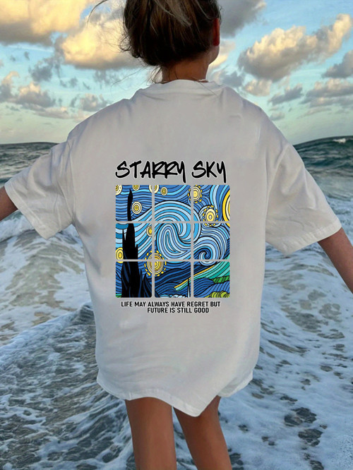 Çocuk Starry Sky baskılı Pamuklu Tshirt