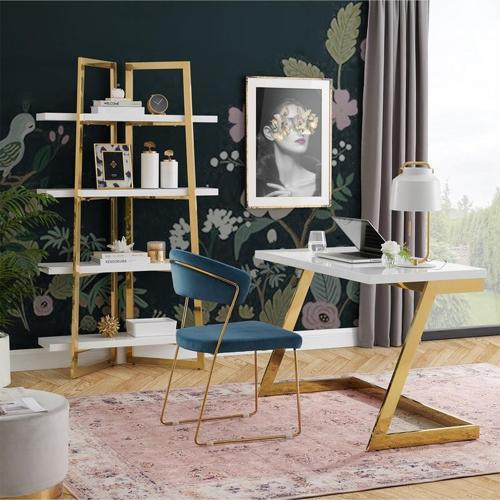 Nysa Gold Metal Beyaz Çalışma Masası Kitaplık 