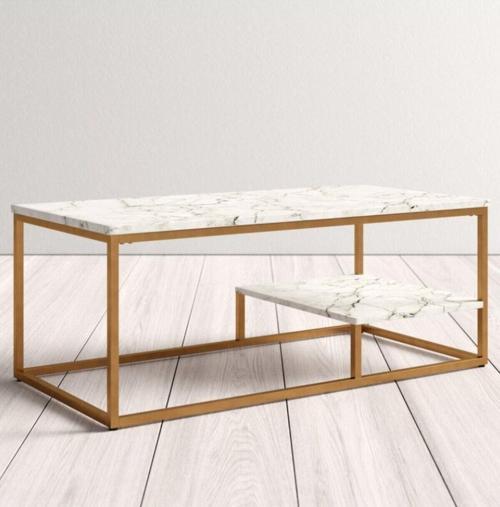 Perus Beyaz Ahşap / Gold Metal Orta Sehpa