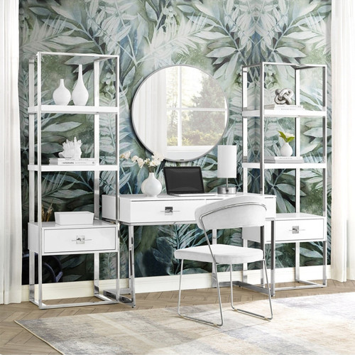 Rihanna Paslanmaz Metal Çalışma Masası Ve 2 Adet Kitaplık