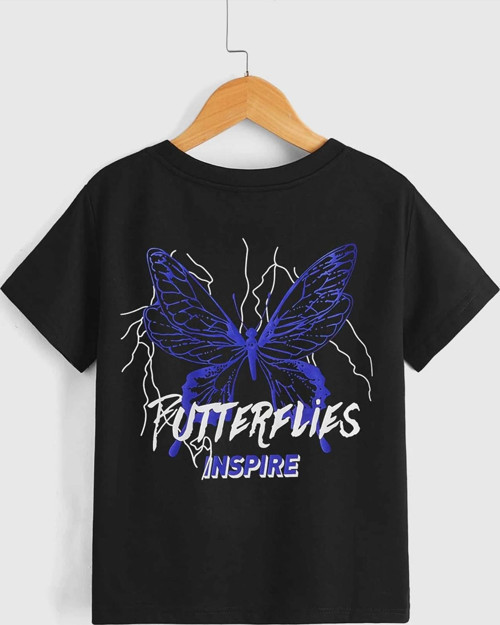 Çocuk Butterfly & Letter Graphic Pamuklu Tshirt