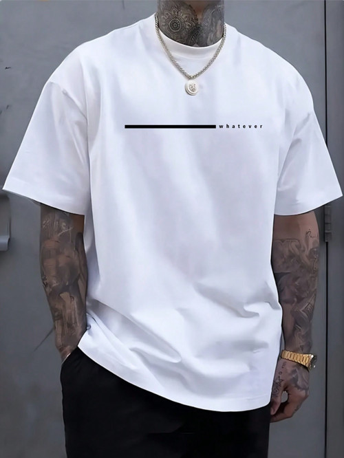 Unisex Çizgili Whatever Baskılı Oversize Tshirt
