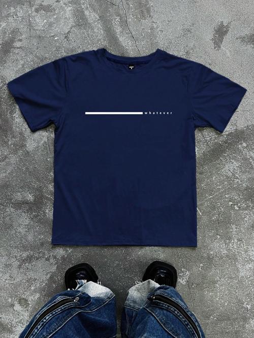 Unisex Çizgili Whatever Baskılı Oversize Tshirt