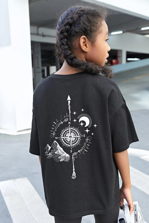 Çocuk Pusula Baskılı Pamuklu Tshirt
