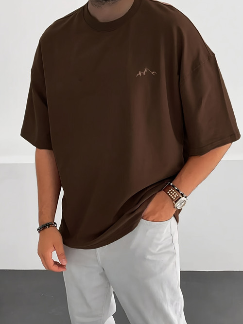 Unisex Dağ Baskılı Oversize Tshirt