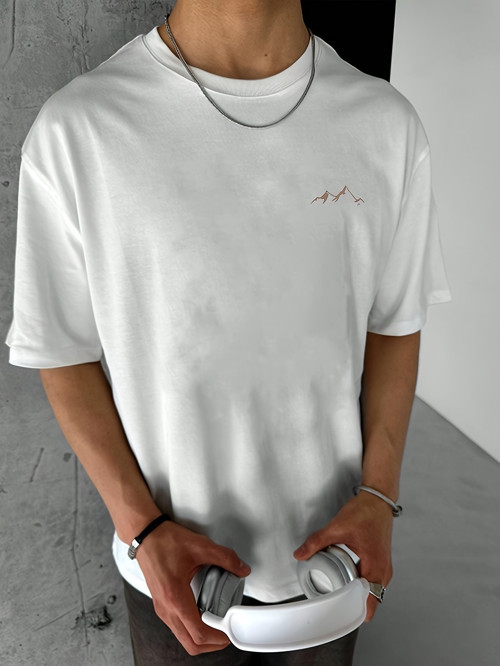 Unisex Dağ Baskılı Oversize Tshirt