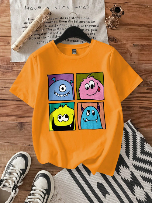 Unisex Canavarlar Baskılı Tasarım Tshirt