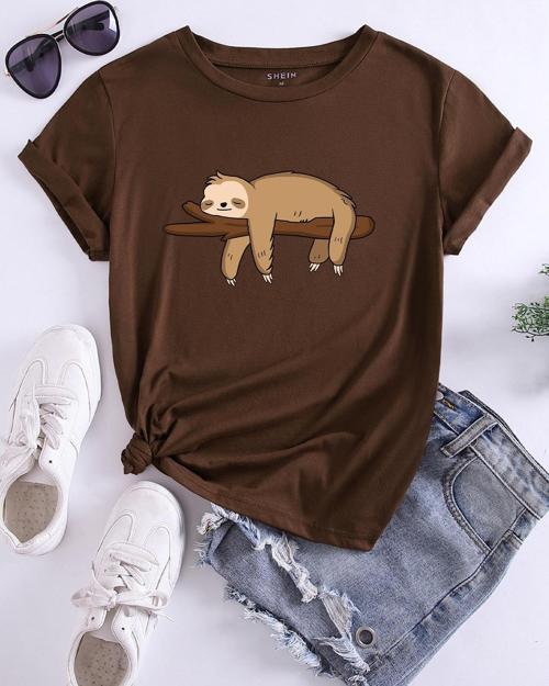 Unisex Dalda uUykuya Dalan Maymun Baskılı Oversize Tshirt