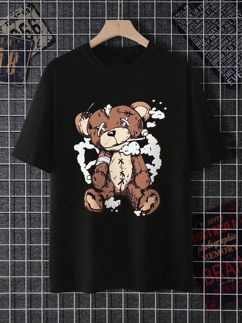 Unisex Ayı Gözü X Baskılı Oversize Tshirt
