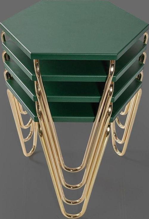 4 Lü Gold Piramit Zigon Sehpa