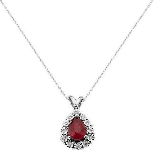 0,12 Karat Pırlantalı Yakut Damla Taşlı Kolye
