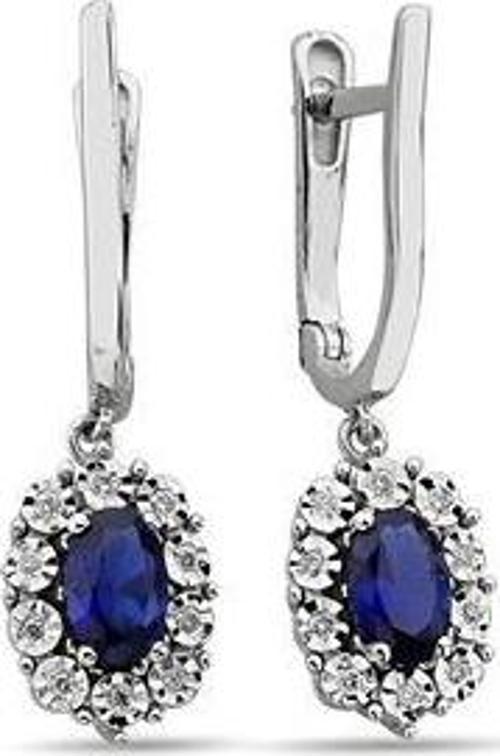 0,10 Karat Pırlantalı Safir Oval Küpe