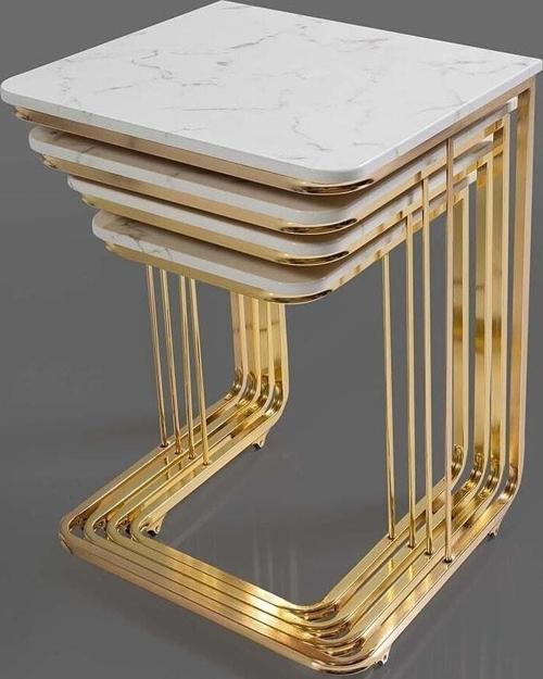 Tekerlekli Gold 4Lü Zigon Sehpa