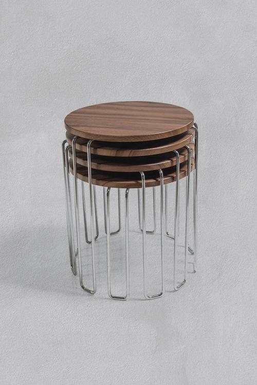 Nikel Ayak - 4 Lü Alyans Zigon Sehpa - Ceviz