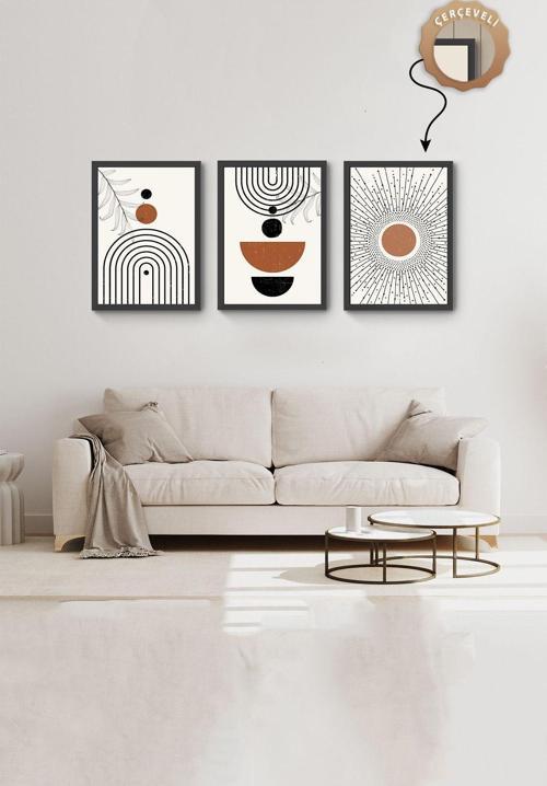 Siyah Çerçeveli Duvar Tablosu Modern Mdf Tablo Salon Duvar Tabloları 3Lü Tablo Seti Ahşap Tablo