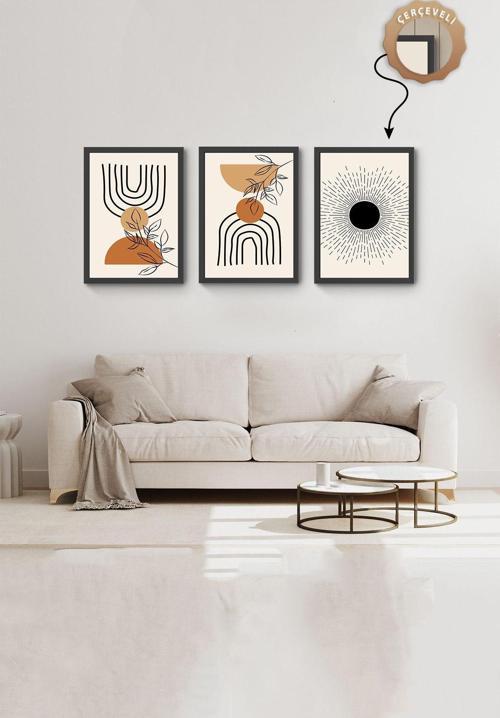 Minimalist Mdf Tablo 3Lü Tablo Seti Siyah Çerçeveli Duvar Tablosu Salon Duvar Tabloları Ahşap Tablo