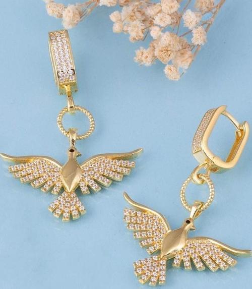 Altın Kaplama 925 Ayar Gümüş Anka Kuşu Küpe