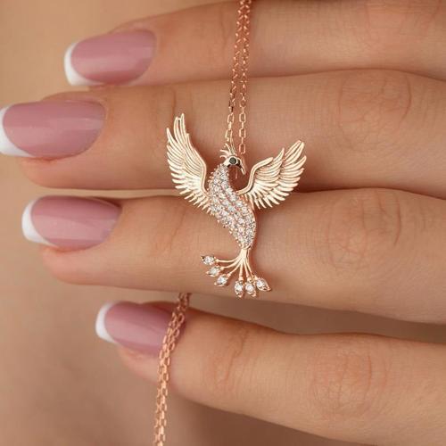 Beyaz Taşlı Anka Kuşu Gümüş Kolye