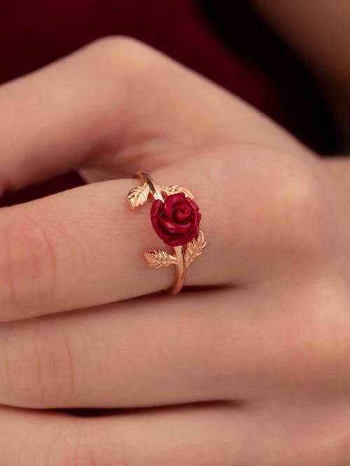 Kırmızı Gül Gümüş Yüzük (Parmağa Göre Ayarlanabilir)