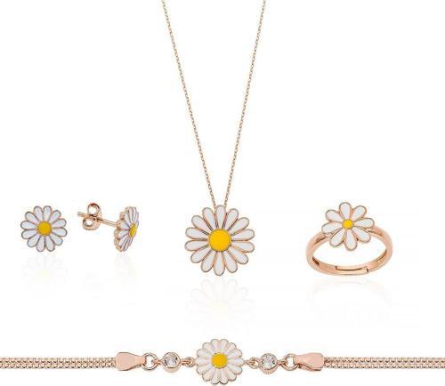 Papatya Motifli Dörtlü Gümüş set