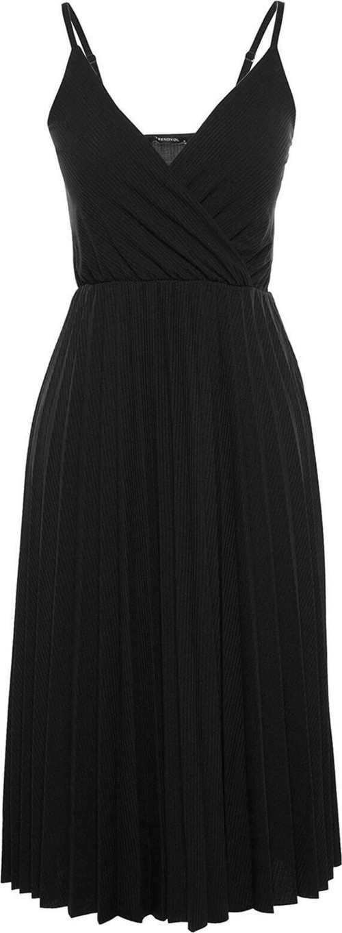 Moda Regular Casual Günlük Polyester Kaşkorse Örme Kruvaze Askılı Kol Skater Midi Boy Elbise