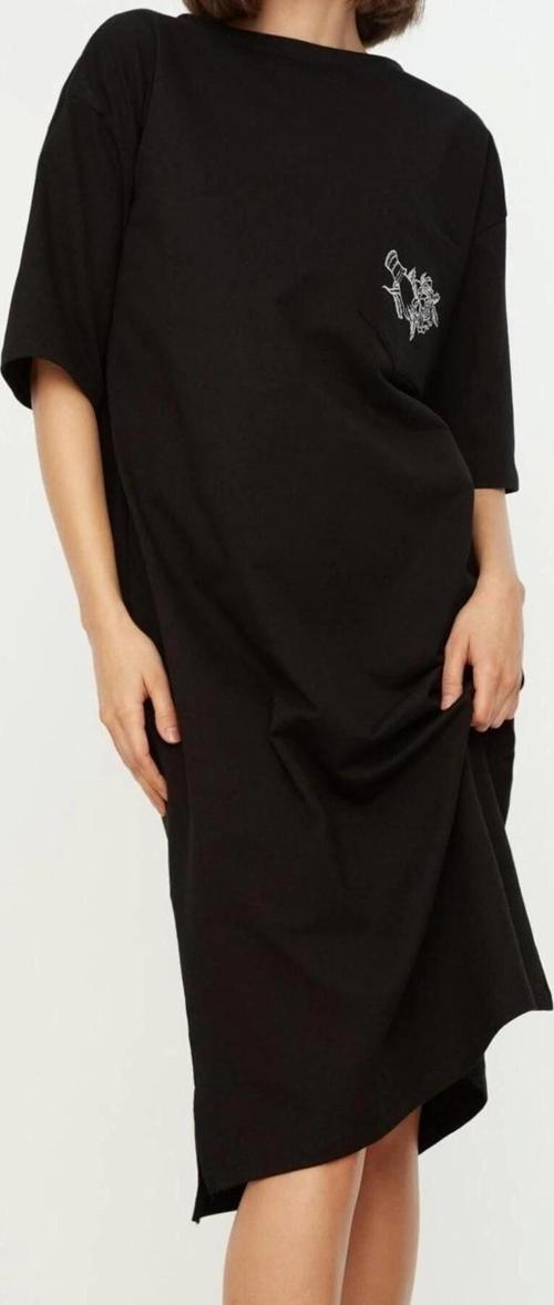 Moda Rahat Casual Günlük 2 İplik Şardonsuz Örme Bisiklet Yaka Truvakar Kol Kol Shift Midi Boy Elbise
