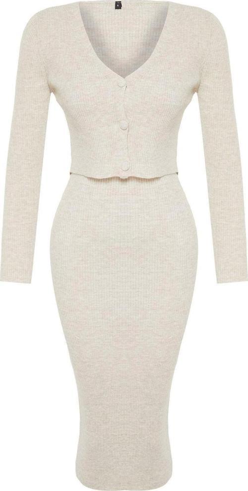Moda Slim Casual Günlük Fitilli Triko V Yaka Uzun Kol Bodycone Midi Boy Elbise
