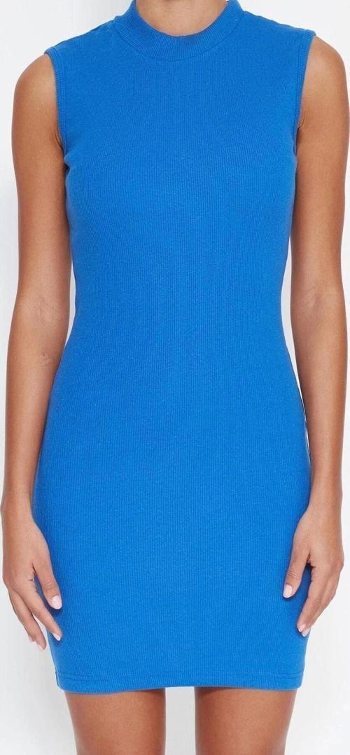 Moda Slim Gündüz Gece Rejenere Kaşkorse Örme Bisiklet Yaka Kolsuz Kol Bodycone Mini Boy Elbise