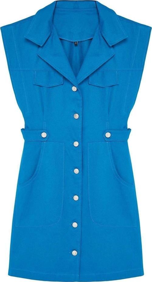 Moda Regular Gündüz Gece Gabardin Dokuma Ceket Yaka Kısa Kol Ceket Elbise Mini Boy Elbise