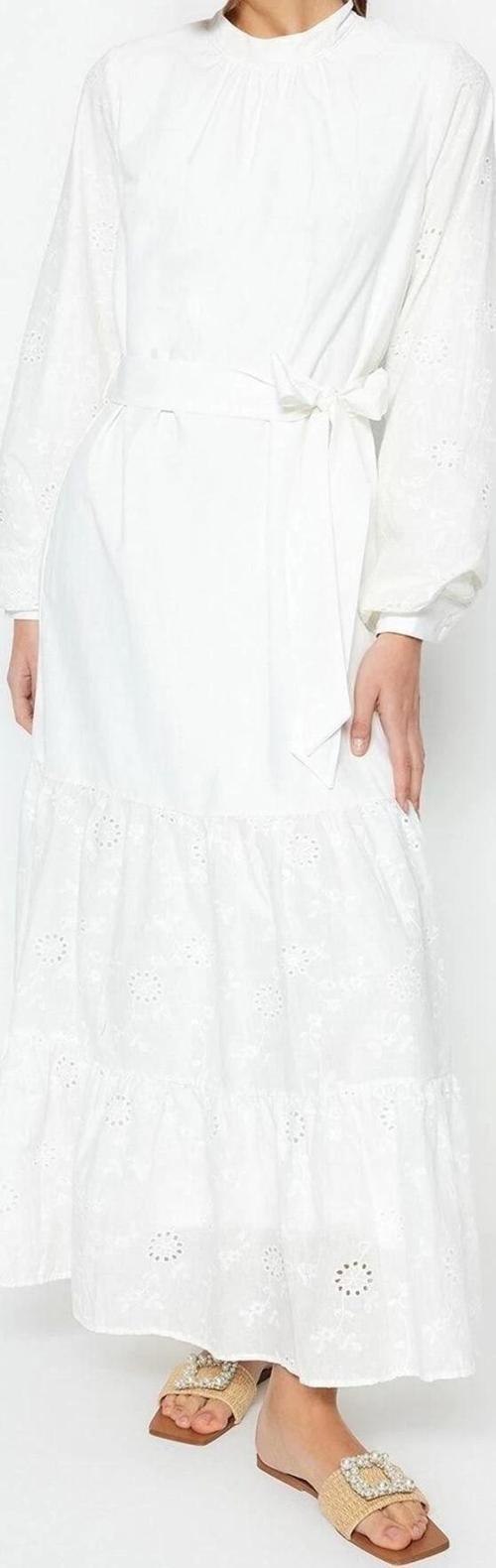 Moda Regular Casual Günlük Terrycotton Dokuma Bisiklet Yaka Uzun Kol A-Line Maxi Boy Tesettür Elbise