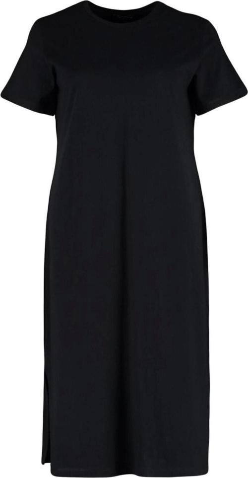 Moda Rahat Casual Günlük Süprem Örme Bisiklet Yaka Kısa Kol Shift Midi Boy Büyük Beden Elbise