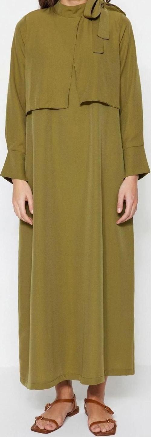Moda Regular Günlük Terryviskon Dokuma Boyundan Bağlamalı Uzun Kol A-Line Maxi Boy Tesettür Elbise