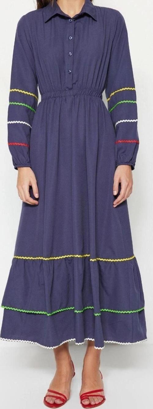 Moda Regular Casual Günlük Terrycotton Dokuma Gömlek Yaka Uzun Kol Basic Maxi Boy Tesettür Elbise