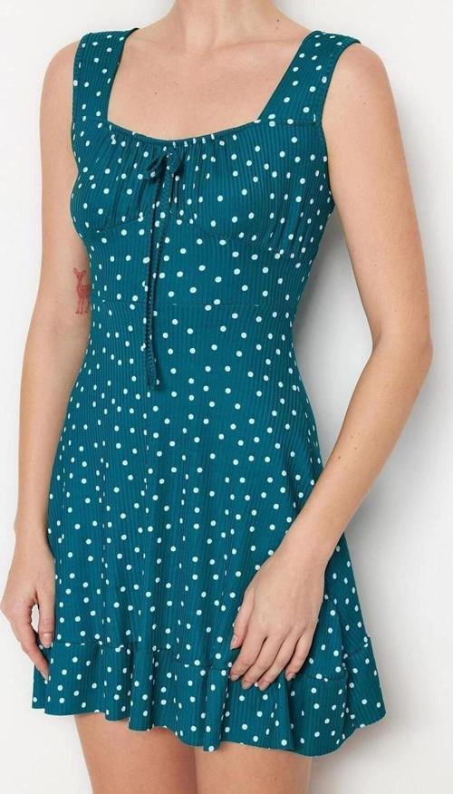 Moda Regular Casual Günlük Polyester Kaşkorse Örme Kare Yaka Kolsuz Kol A-Line Mini Boy Elbise