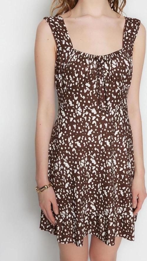 Moda Regular Casual Günlük Polyester Kaşkorse Örme Kare Yaka Kolsuz Kol A-Line Mini Boy Elbise