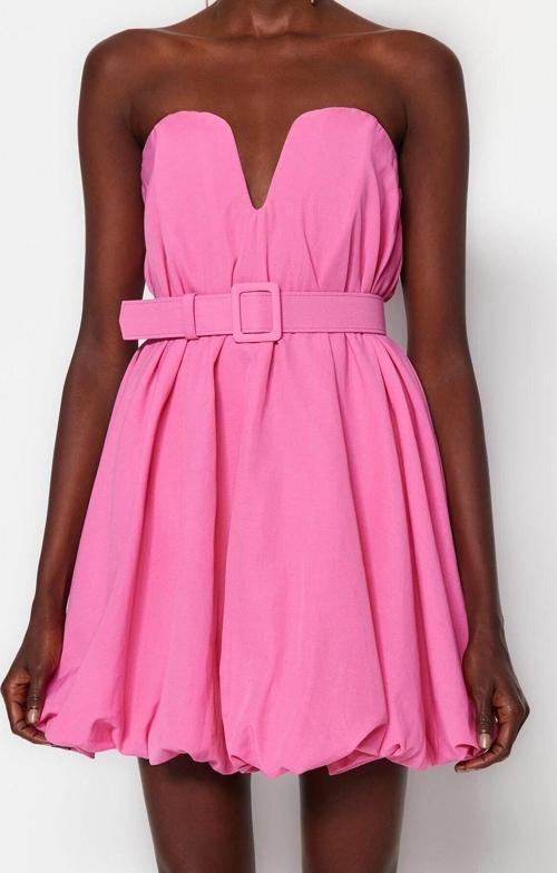 Moda Rahat Mezuniyet Balo Poplin Dokuma Straplez Kolsuz Kol Skater Mini Boy Elbise