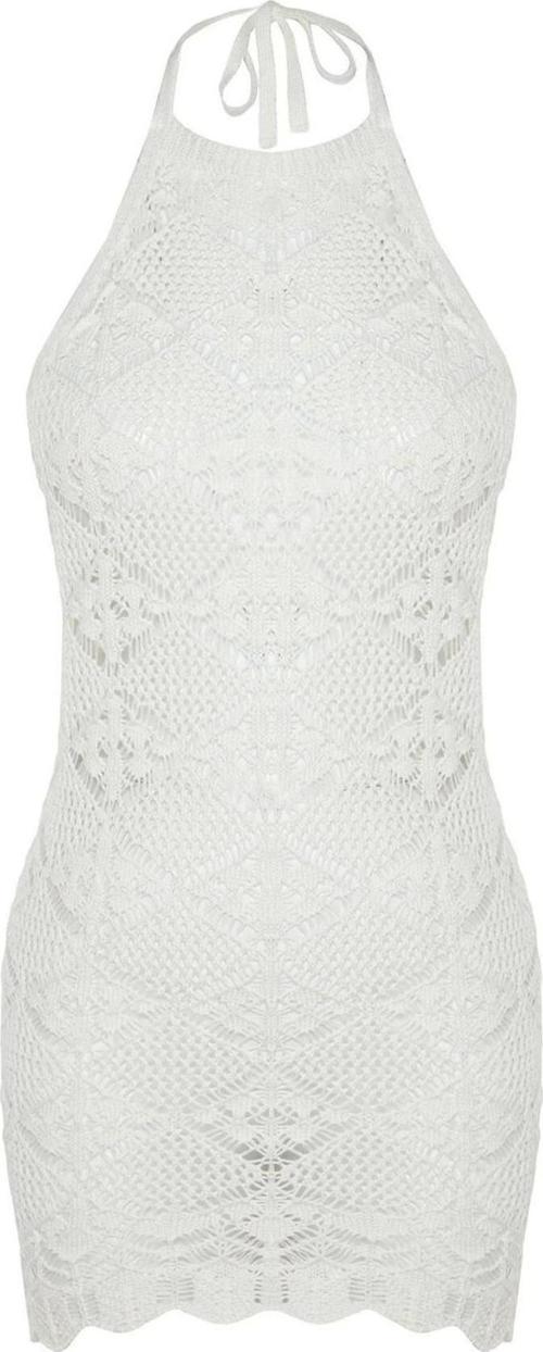 Moda Fit Plaj Günlük Triko Görünümlü Triko Halter Yaka Kolsuz Kol Bodycone Mini Boy Elbise
