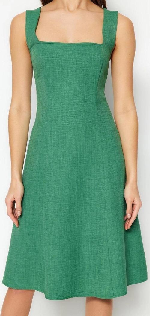 Moda Regular Casual Günlük Aerobin Dokuma Kare Yaka Kolsuz Kol A-Line Mini Boy Elbise