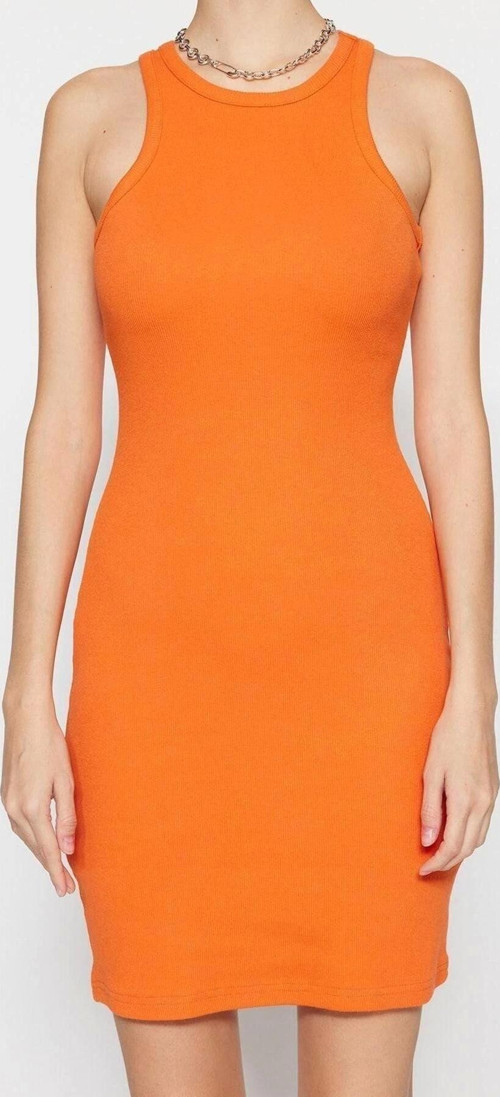 Moda Slim Casual Günlük Kaşkorse Örme Halter Yaka Kolsuz Kol Bodycone Mini Boy Elbise