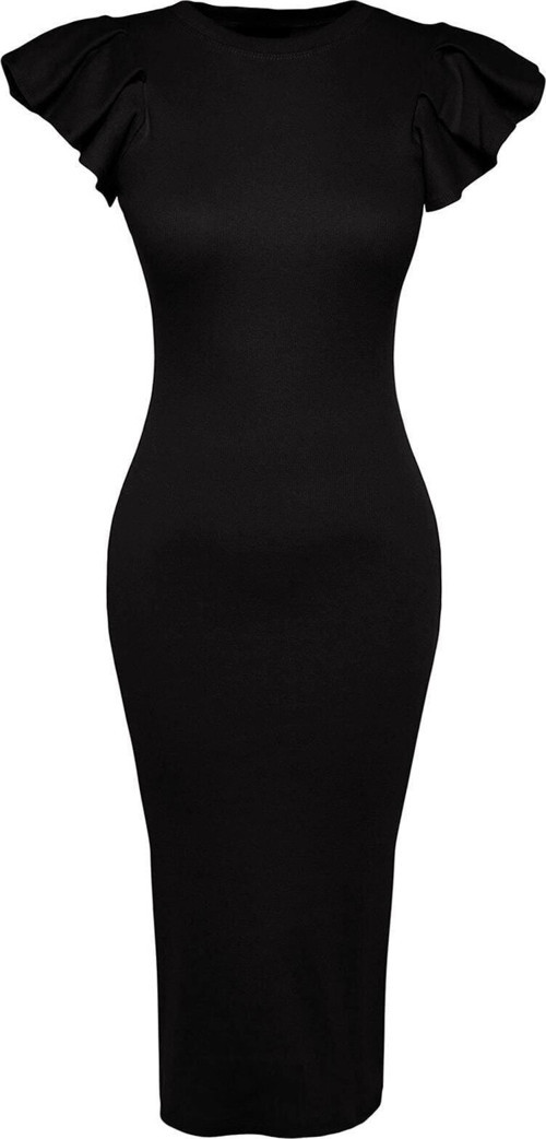 Moda Slim Business Kaşkorse Örme Bisiklet Yaka Kısa Kol Bodycone Midi Boy Elbise