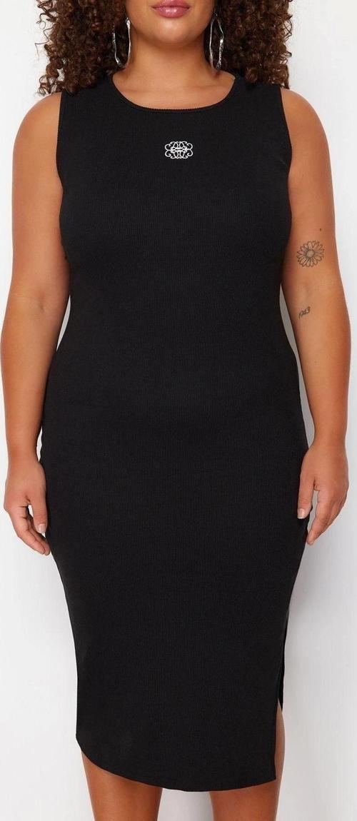 Moda Fit Casual Günlük Kaşkorse Örme Halter Yaka Kolsuz Kol Shift Midi Boy Büyük Beden Elbise