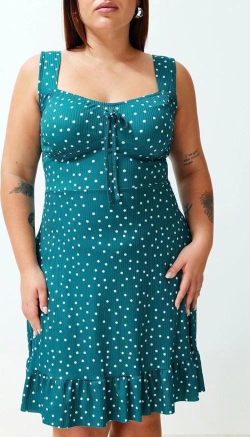 Moda Fit Casual Günlük Kaşkorse Örme Kare Yaka Askılı Kol A-Line Mini Boy Büyük Beden Elbise