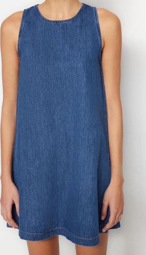 Moda Rahat Casual Günlük Rigid Denim Bisiklet Yaka Kolsuz Kol Basic Mini Boy Elbise