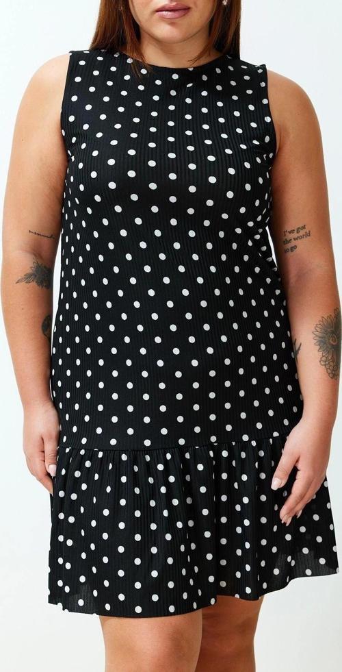 Moda Rahat Günlük Kaşkorse Örme Bisiklet Yaka Kolsuz Kol Eteği Fırfırlı Mini Boy Büyük Beden Elbise
