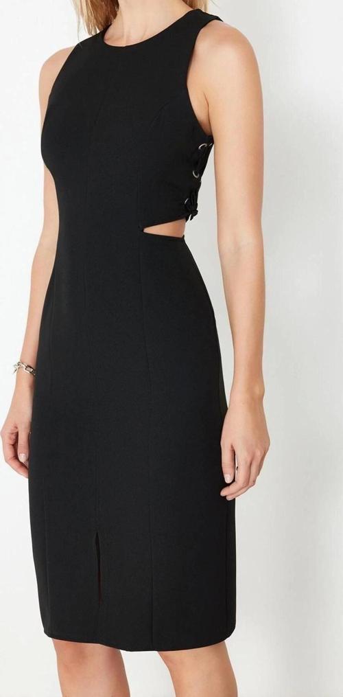 Moda Regular Gündüz Gece Finike Dokuma Bisiklet Yaka Kolsuz Kol Bodycone Midi Boy Elbise