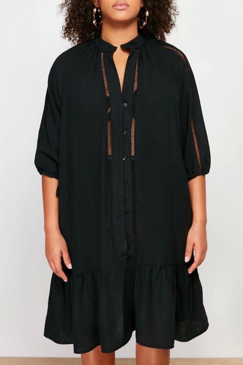 Moda Oversize Plaj Günlük Poplin Dokuma V Yaka Truvakar Kol Kol Shift Mini Boy Büyük Beden Elbise