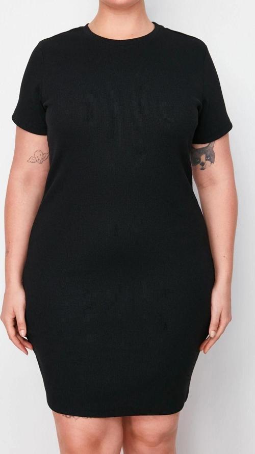 Moda Fit Casual Günlük Kaşkorse Örme Bisiklet Yaka Kısa Kol Bodycone Mini Boy Büyük Beden Elbise