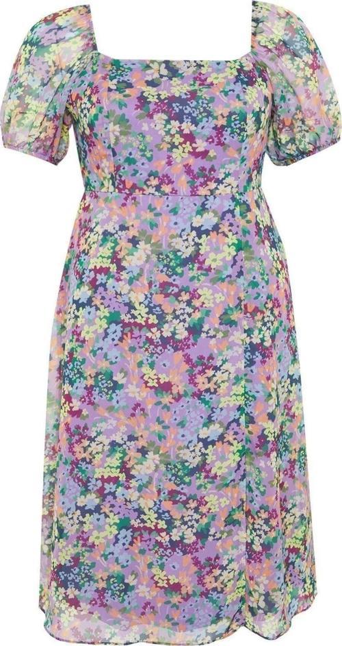 Moda Büyük Beden Casual Günlük Şifon Dokuma Kare Yaka Kısa Kol A-Line Büyük Boy Büyük Beden Elbise