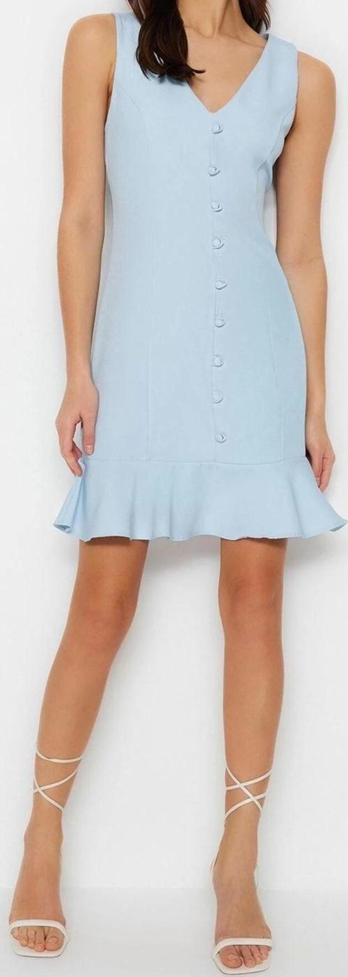 Moda Regular Business Finike Dokuma V Yaka Kolsuz Kol A-Line Mini Boy Elbise